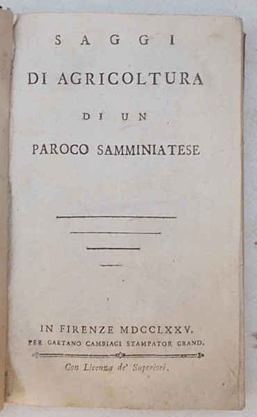 Saggi di agricoltura di un Paroco Samminiatese.