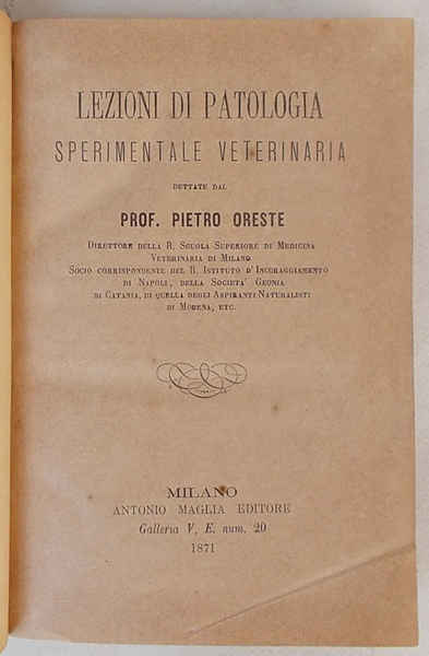 Lezioni di patologia sperimentale veterinaria.