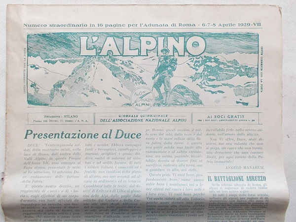 "L'Alpino" giornale quindicinale dell'Associazione Nazionale Alpini. Numero straordinario in 16 …