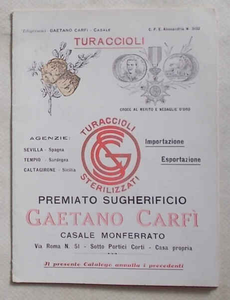 Premiato Sugherificio Gaetano Carfì Casale Monferrato. Turaccioli sterilizzati.