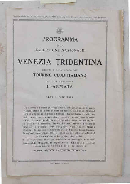 Programma della escursione nazionale nella Venezia Tridentina indetta e organizzata …