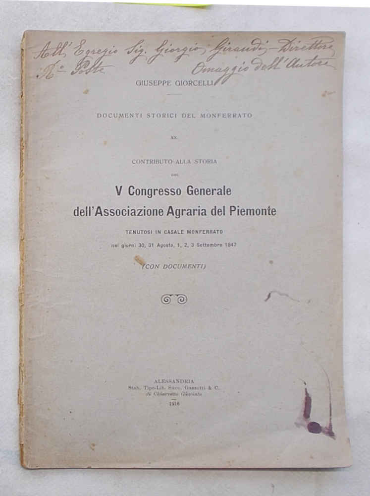 Contributo alla storia del V Congresso Generale dell'Associazione Agraria del …