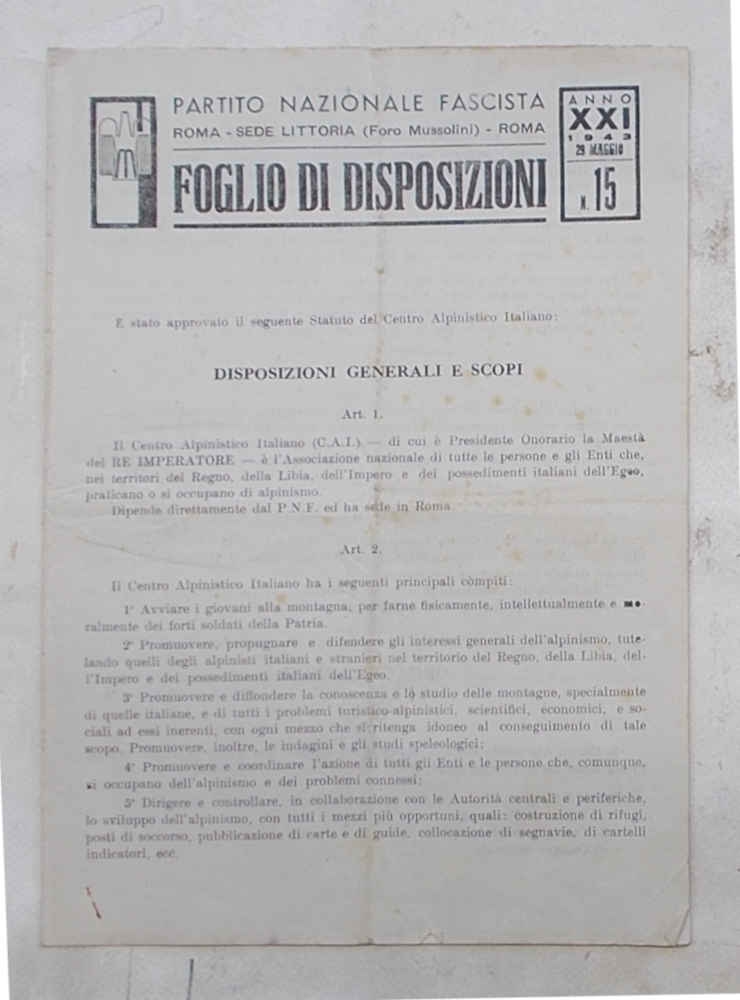 "Foglio di Disposizioni" del Partito Nazionale Fascista del 29 maggio …