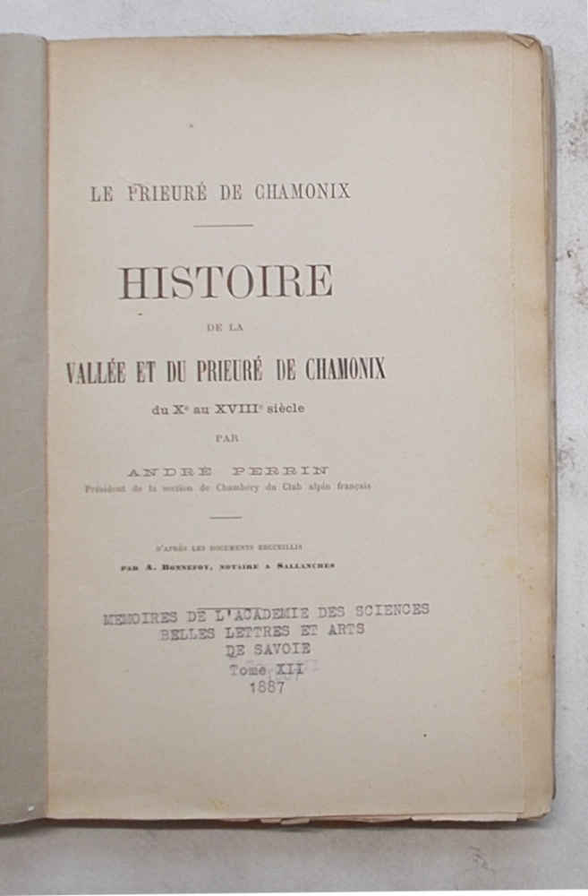 Histoire de la vallée et du prieuré de Chamonix du …