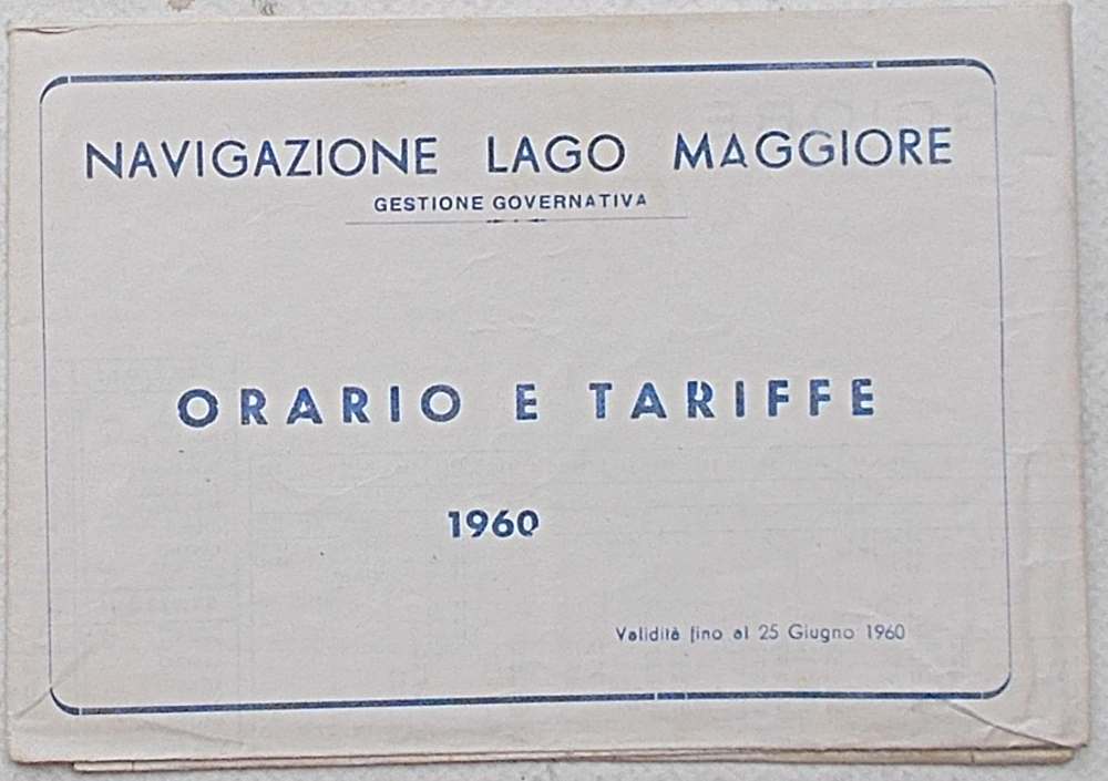 Navigazione lago Maggiore. Orario e tariffe 1960.