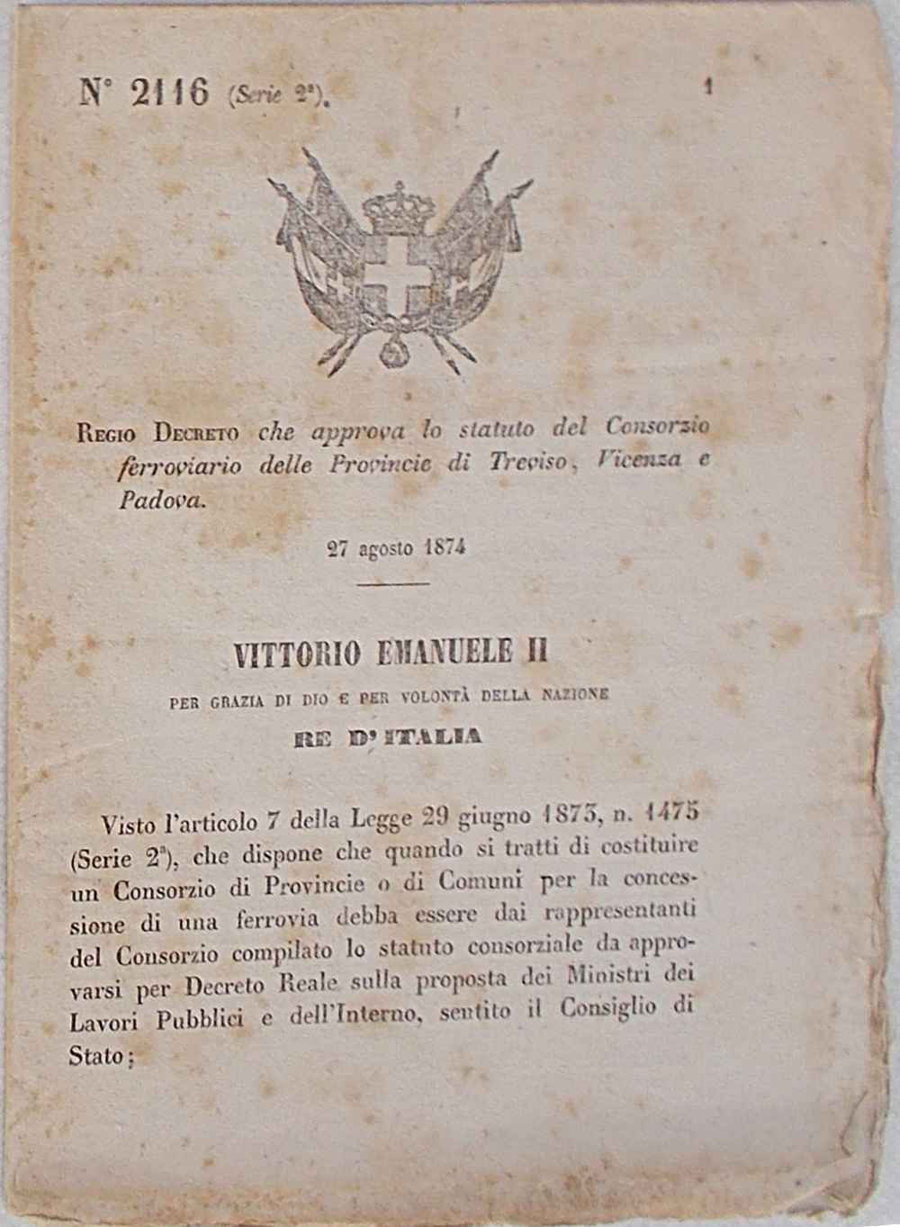 Regio Decreto che approva lo statuto del Consorzio ferroviario della …