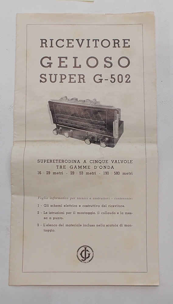 Ricevitore Geloso Super G-502. Supereterodina a cinque valvole tre gamme …