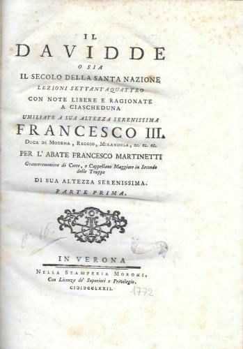 Il DAVIDDE o sia il Secolo della Santa Nazione, lezioni …