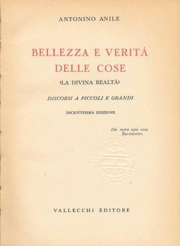 Bellezza e verità delle cose (La Divina Realtà). Discorsi a …