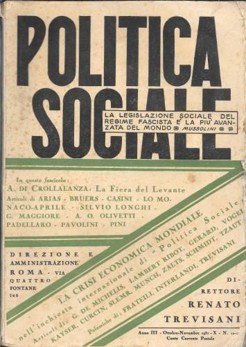 Politica Sociale - rivista mensile. Anno III n° 10 - …