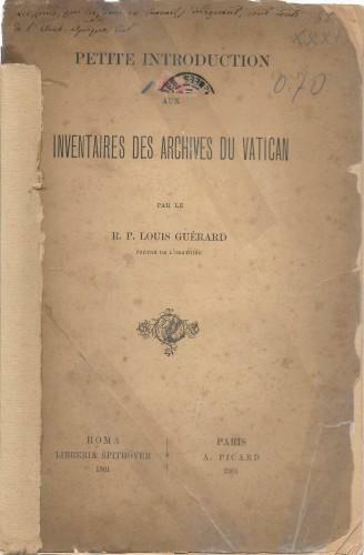 Petite introduction aux inventaires des archives du Vatican
