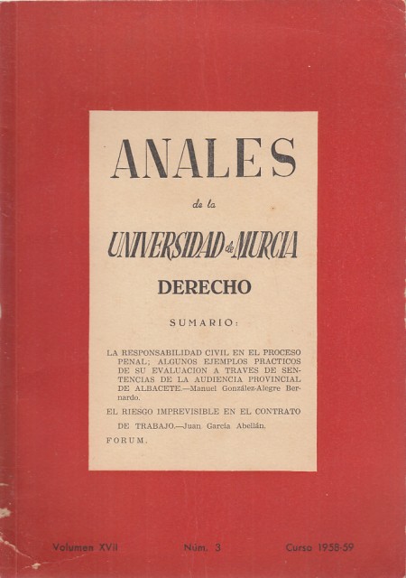 ANALES DE LA UNIVERSIDAD DE MURCIA. DERECHO. CURSO 1958-1959. La …