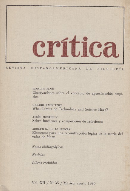 CRÍTICA. REVISTA HISPANOAMERICANA DE FILOSOFÍA VOL XII. 1980. Nº35