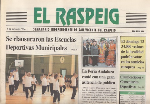 EL RASPEIG Nº 198 (Se clausuran las Escuelas Deportivas Municipales; …
