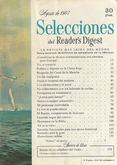 SELECCIONES DEL READER'S DIGEST. AGOSTO 1967