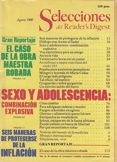 SELECCIONES DEL READER'S DIGEST. AGOSTO 1980