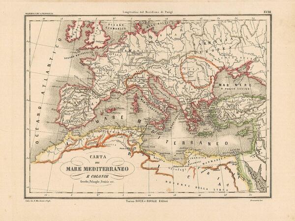 carta del Mare Mediterraneo e colonie greche, palasghe, fenicie ecc.