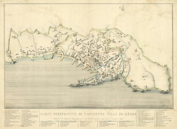 Carte perspective de l'ancienne ville de Genes - Indication des …