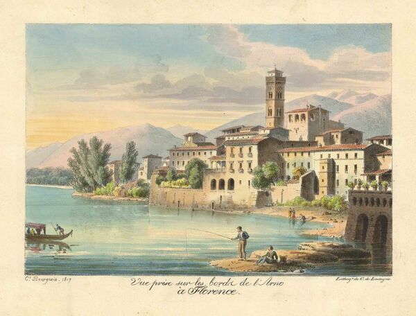 Vue prise sur les bords de l'Arno à Florence