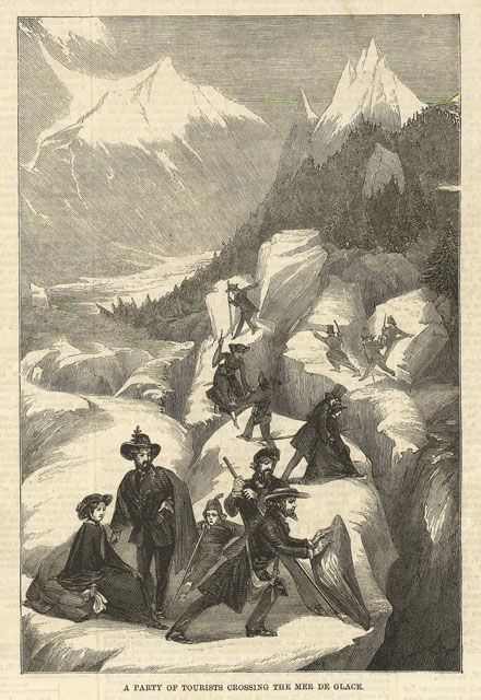A party of tourists crossing the Mer De Glace