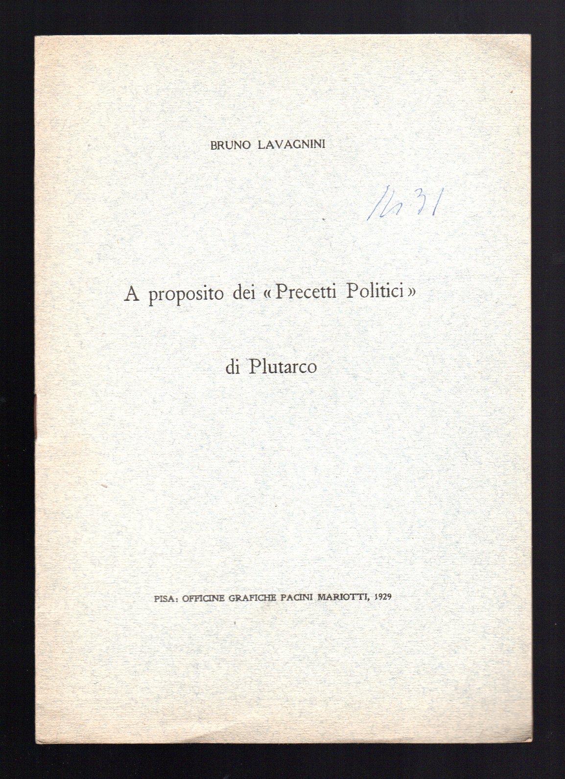 A proposito dei "Precetti Politici" di Plutarco