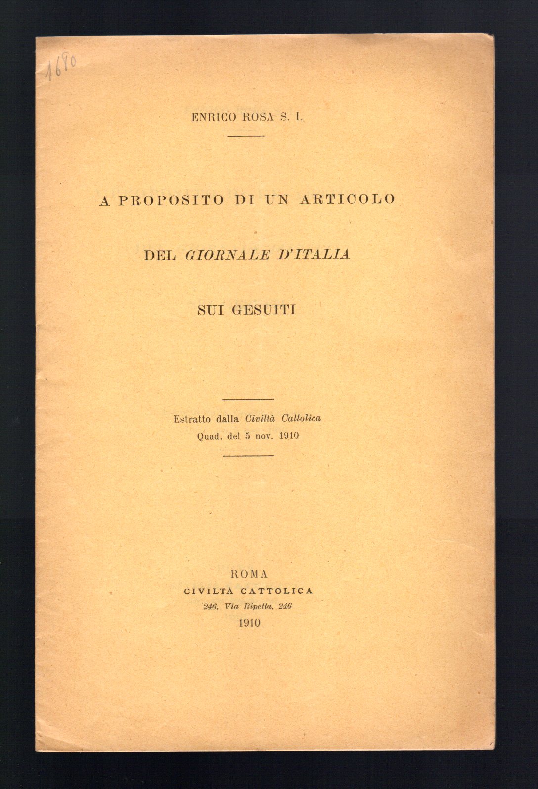 A Proposito di un articolo del Giornale d'Italia sui Gesuiti