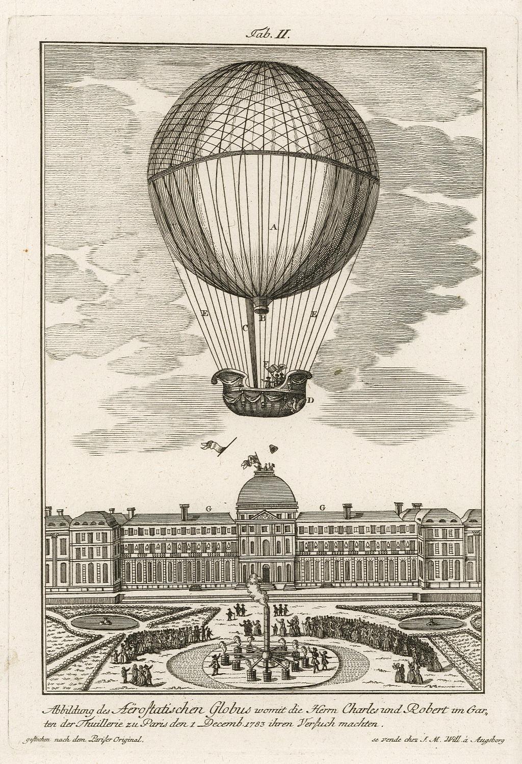 Abbildung des Aerostatischen Globus womit die herrn Charles und Robert …