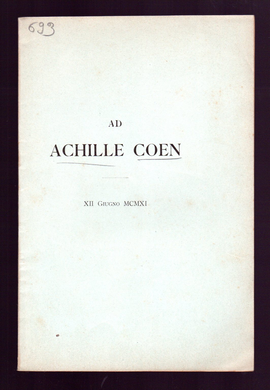 Ad Achille Coen XII giugno MCMXI