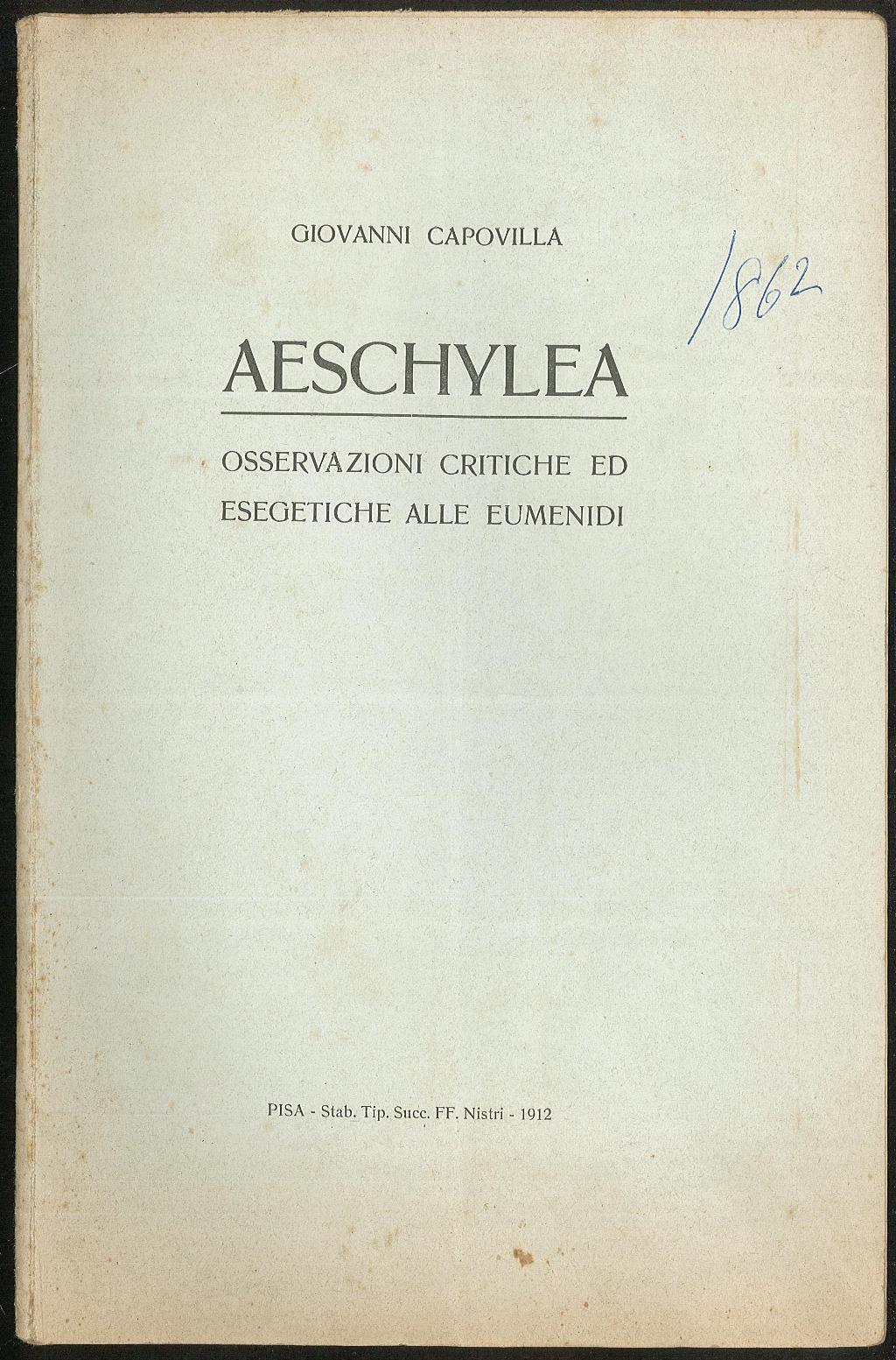 Aeschylea - Osservazioni critiche ed esegetiche alle Eumenidi