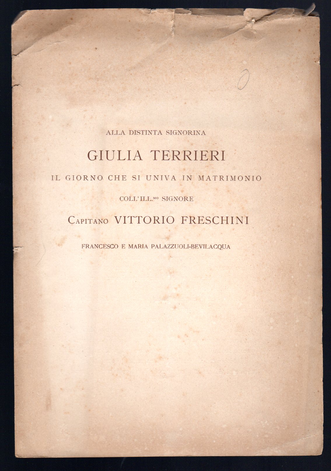 Alla distinta signorina Giulia Terrieri il giorno che si univa …