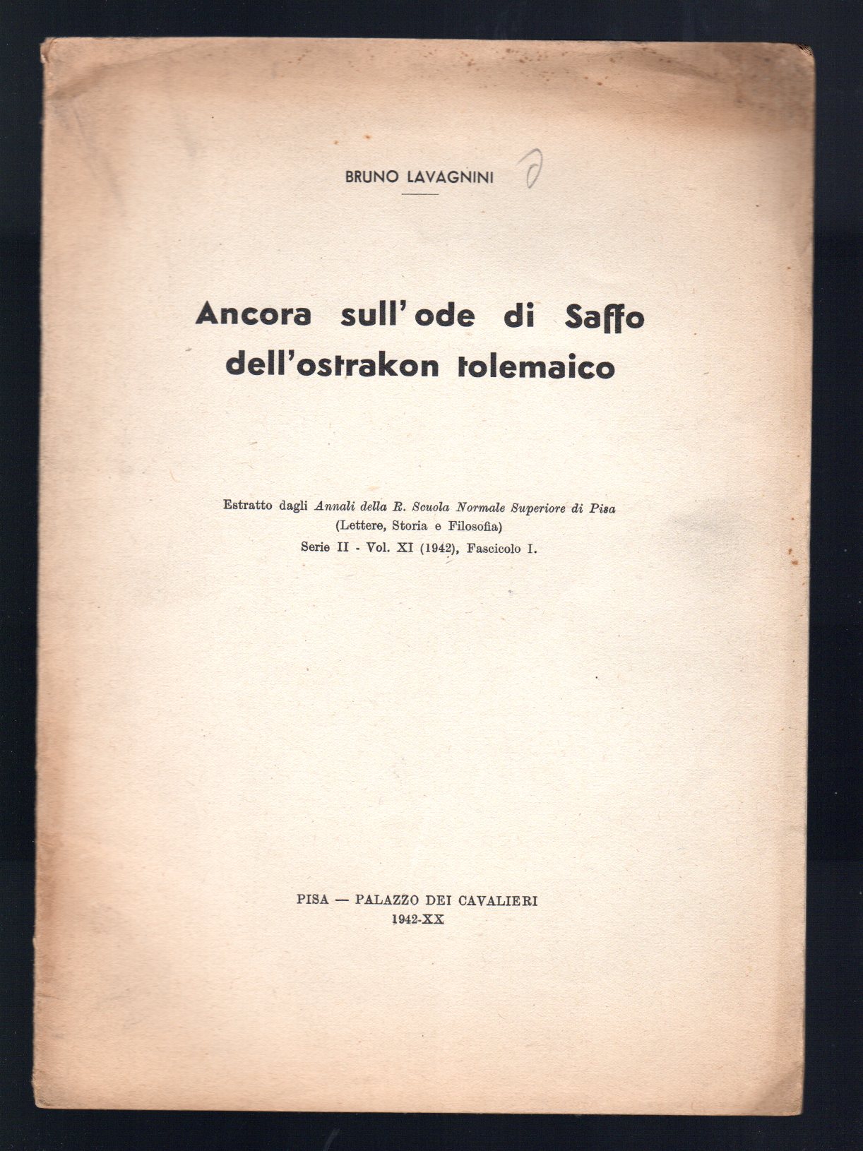 Ancora sull'ode di Saffo dell'Ostrakon tolemaico