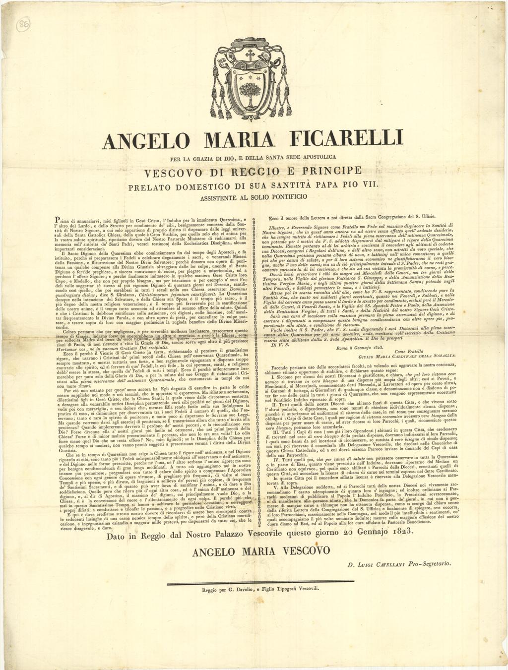 Angelo Maria Ficarelli per la grazia di Dio, e della …