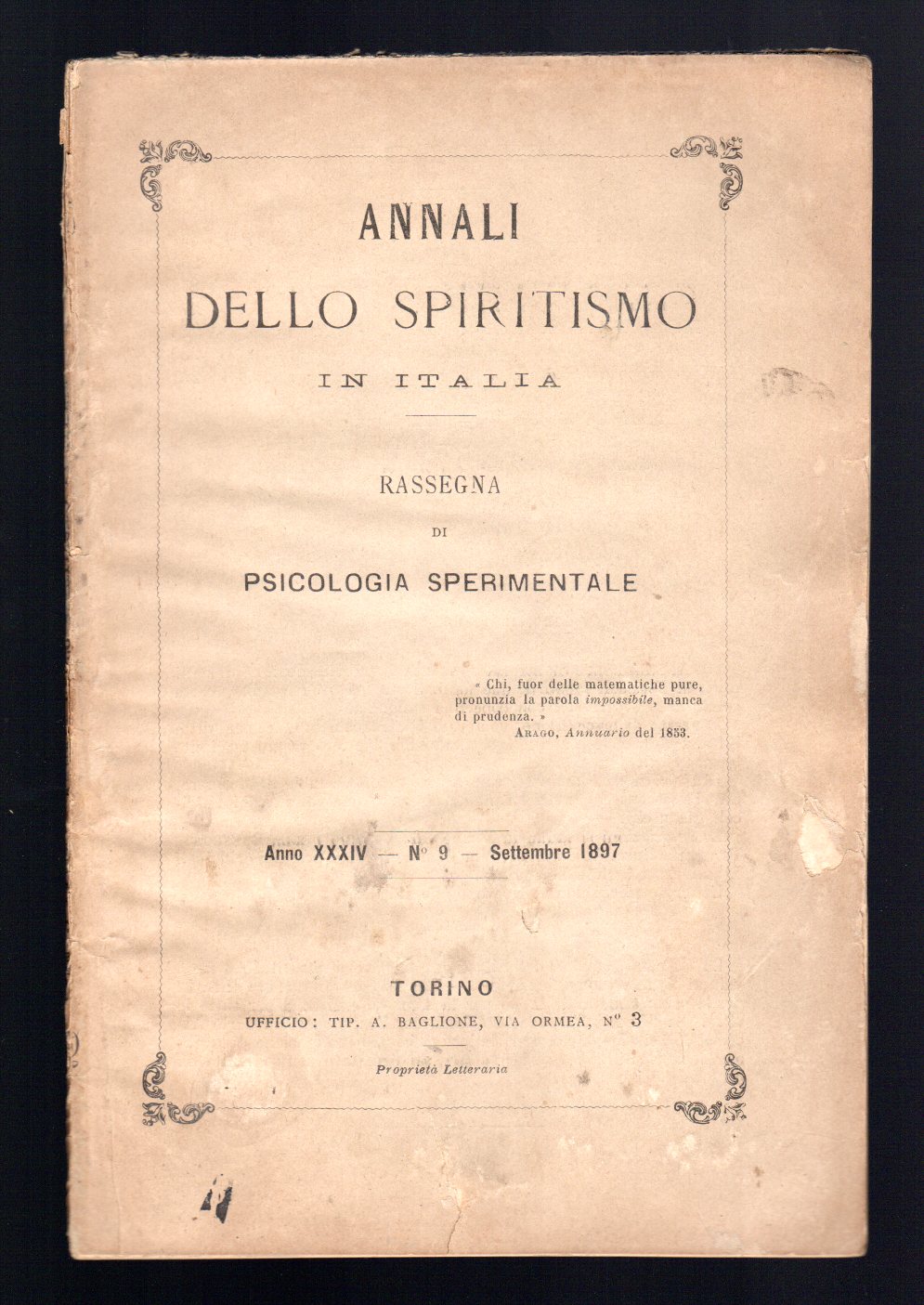 Annali dello Spiritismo in Italia - Rassegna di psicologia sperimentale