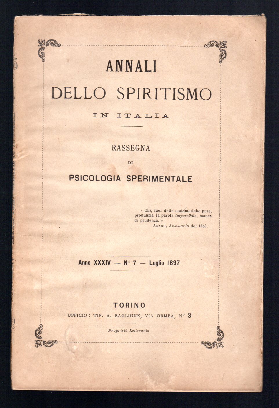 Annali dello Spiritismo in Italia - Rassegna di psicologia sperimentale