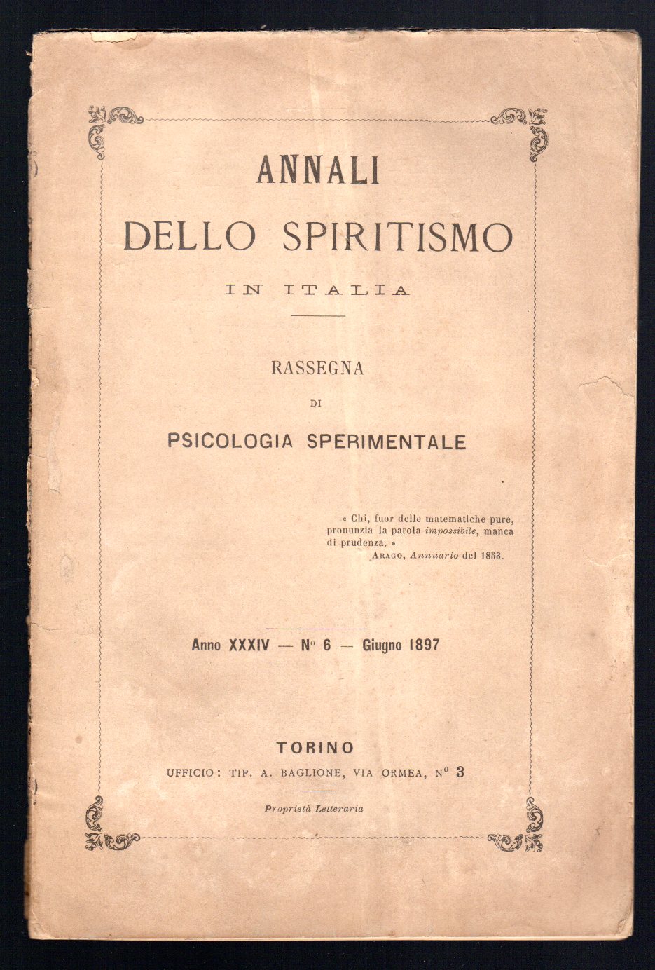 Annali dello Spiritismo in Italia - Rassegna di psicologia sperimentale