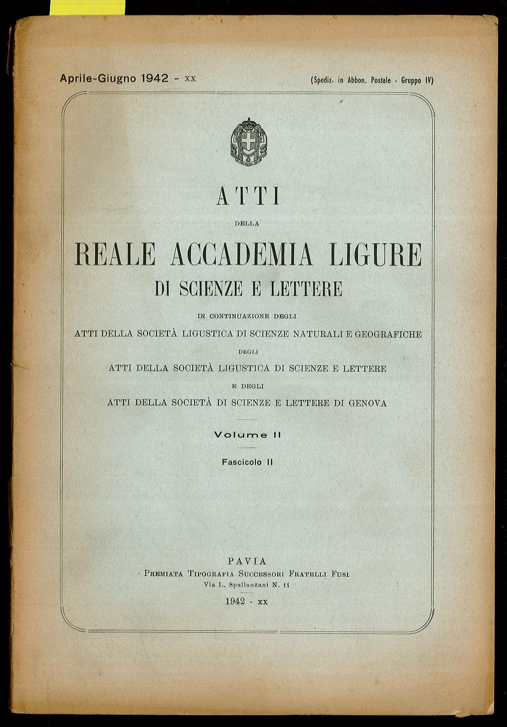 Atti della reale accademia ligure di scienze e lettere