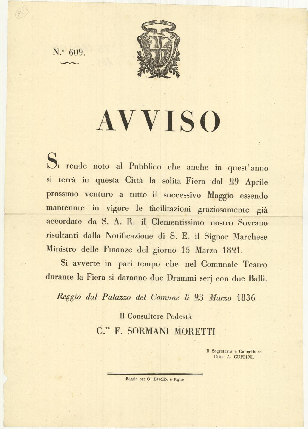 Avviso n.° 609