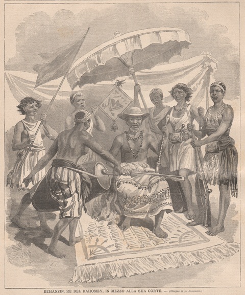 Behanzin, re del Dahomey, in mezzo alla sua corte