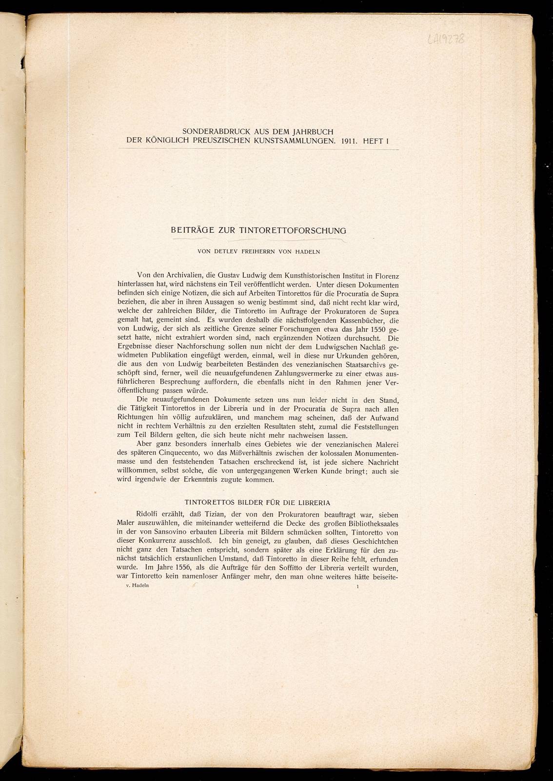 Beitrage zur Tintorettoforschung