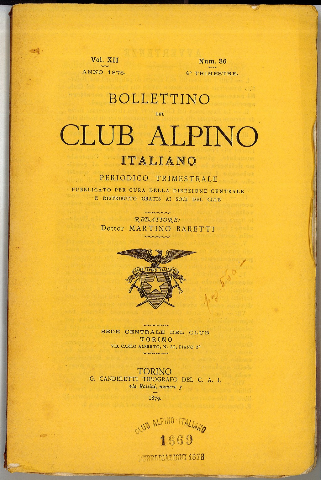 Bollettino del Club Alpino Italiano - Periodico Trimestrale, n° 36