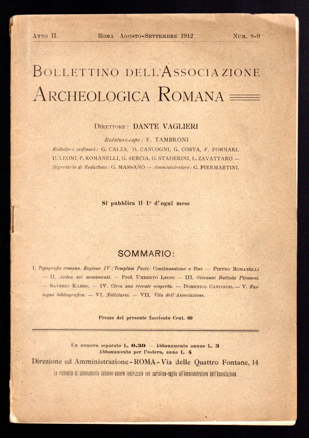 Bollettino dell'Associazione Archeologica Romana