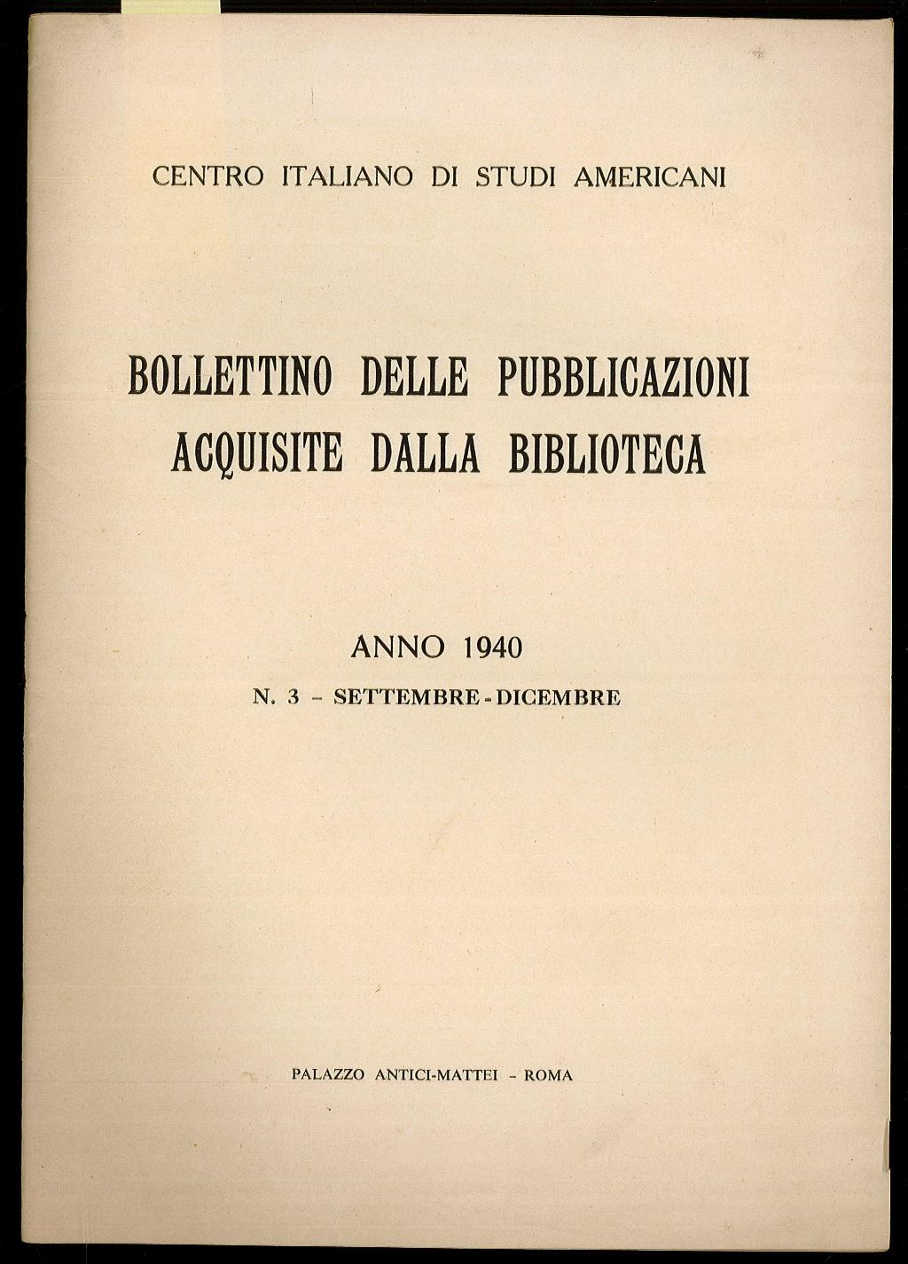 Bollettino delle pubblicazioni acquisite dalla biblioteca