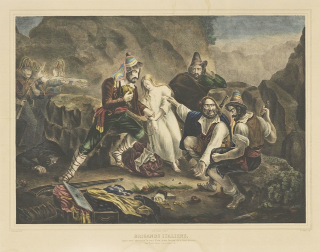 Brigands italiens. Après avoir assassiné le mari d'une juene femme, …