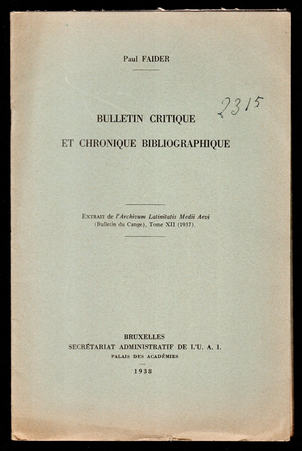 Bulletin critique et Chronique Bibliographique