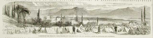 Campement des troupes piemontaises sur le hauteurs de San Martino, …