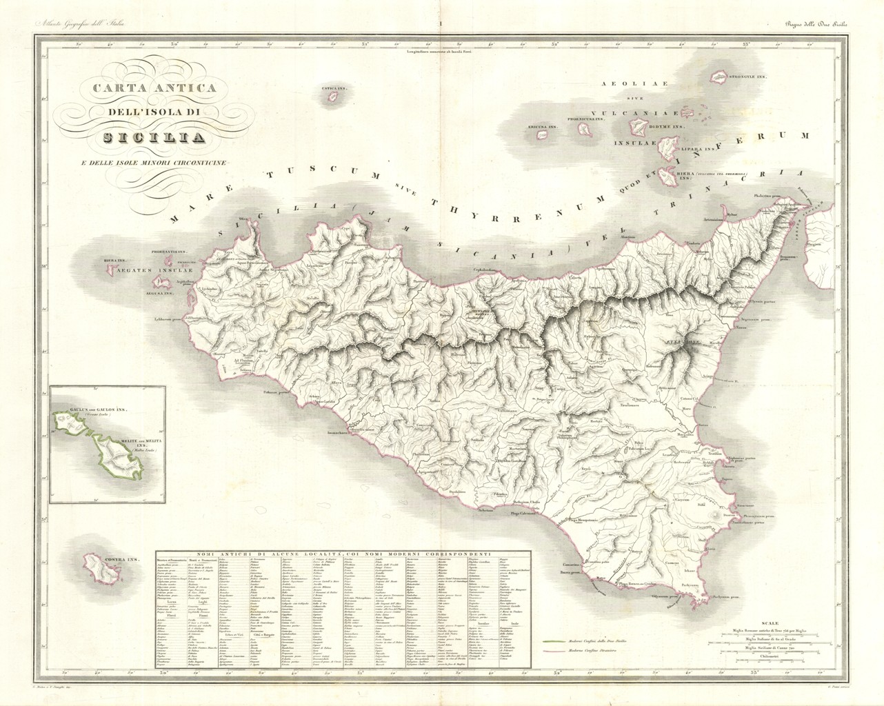 Carta antica dell'Isola di Sicilia e delle Isole minori circonvicine