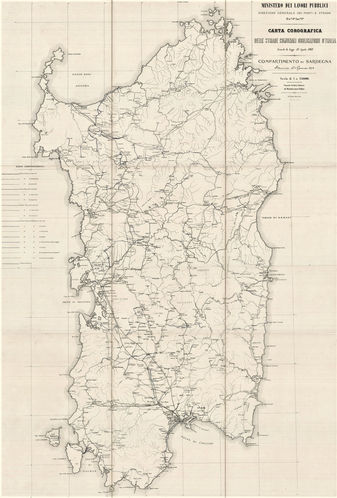 Carta corografica delle strade comunali obblligatorie d'Italia Compartimento di Sardegna …