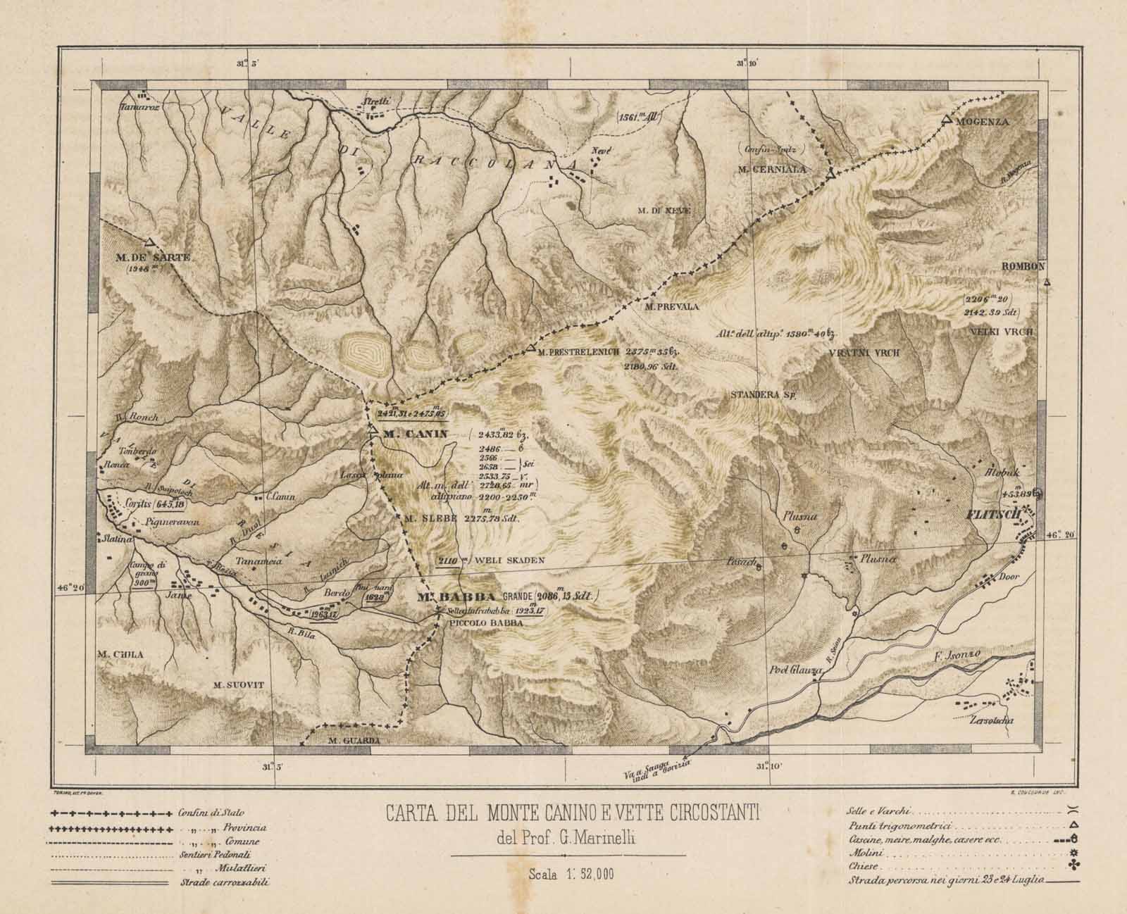 Carta del Monte Canino e vette circostanti