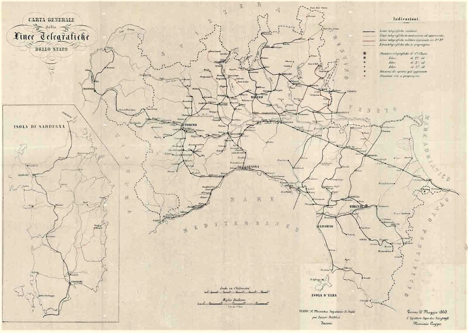 CARTA GENERALE DELLE LINEE TELEGRAFICHE DELLO STATO