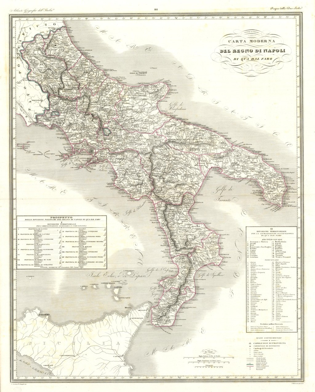Carta Moderna del Regno di Napoli di quà dal Faro